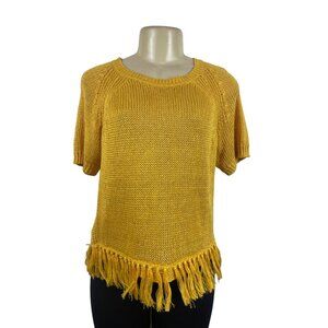 J. Crew Women's Yellow Fringe Knitted Short Sleeve Linen Sweater Sz XS